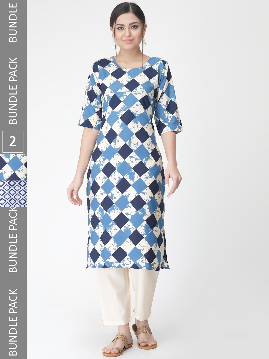 

7Threads A Selection Of 2 Floral Printed Regular Straight Kurta With Trousers, Blue
