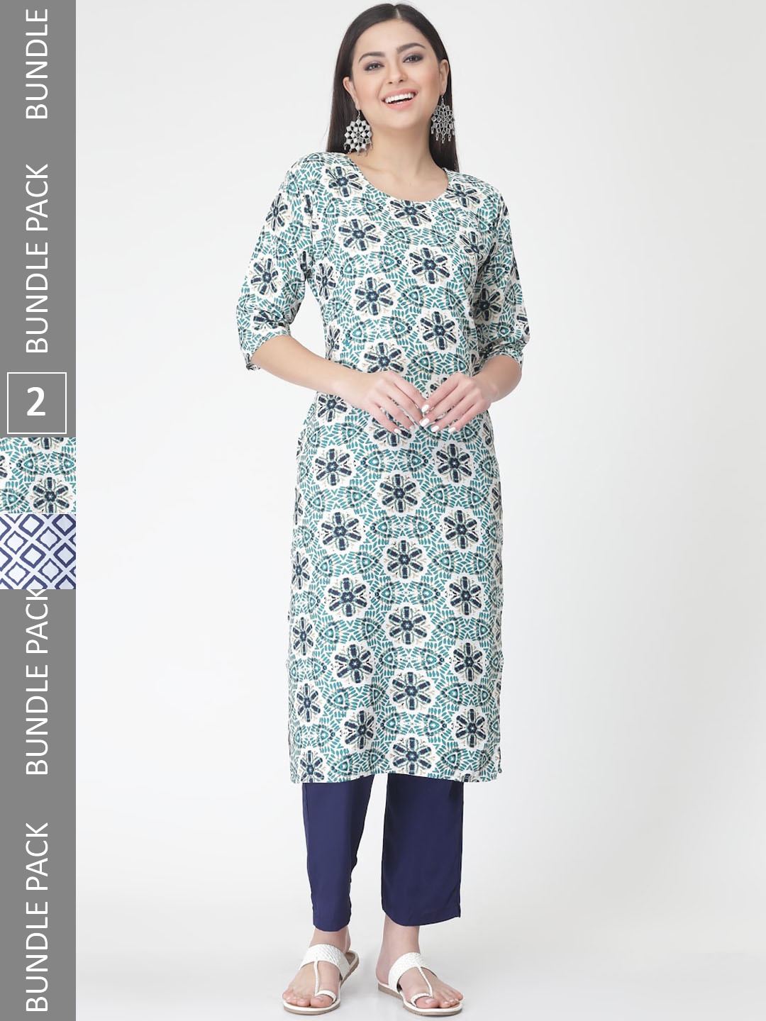 

7Threads Pack Of 2 Printed Kurta with Trousers, Navy blue