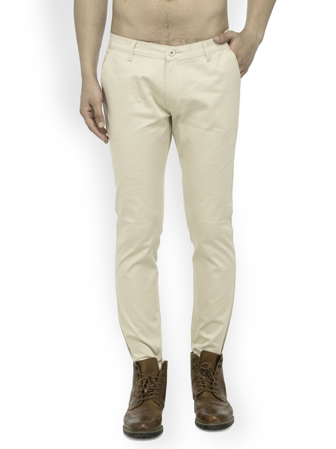 

JAINISH Men Cream-Coloured Smart Slim Fit Solid Chinos