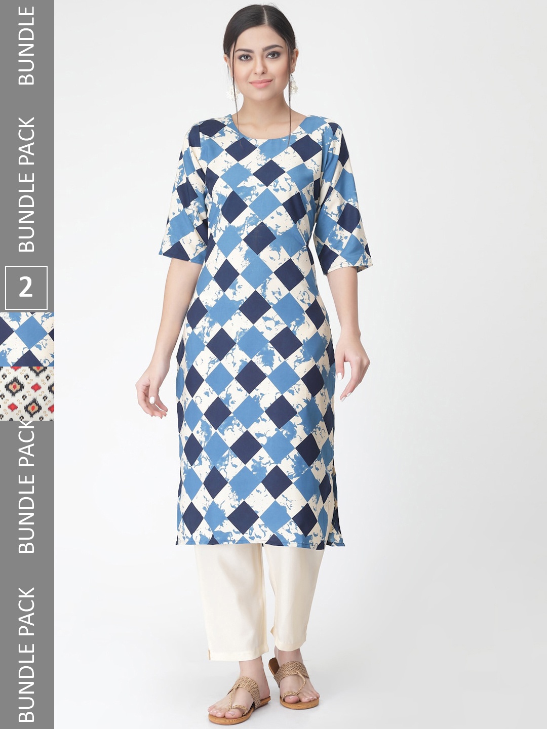 

7Threads Pack Of 2 Geometric Printed Kurta With Trousers, White