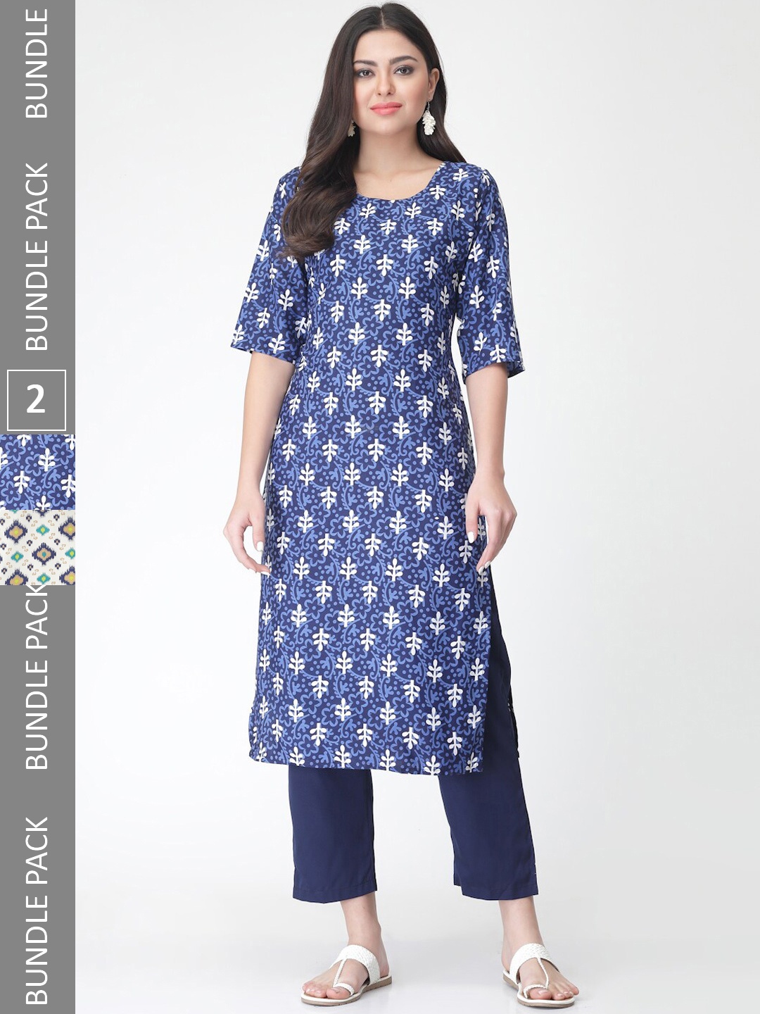 

7Threads Pack of 2 Ethnic Motifs Printed Regular Kurta with Trousers, Blue