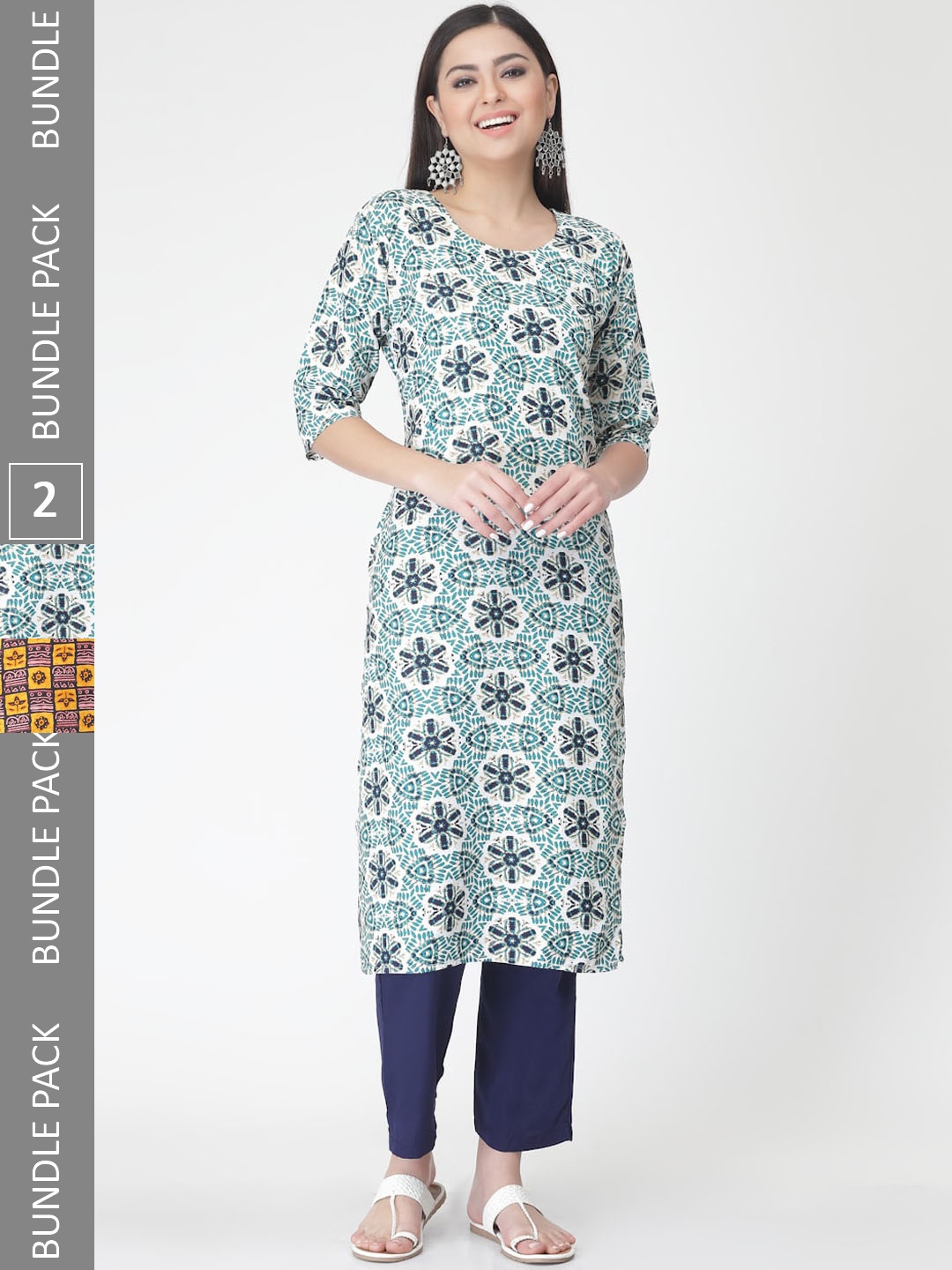 

7Threads Ethnic Motif Printed Kurta With Trousers, Navy blue