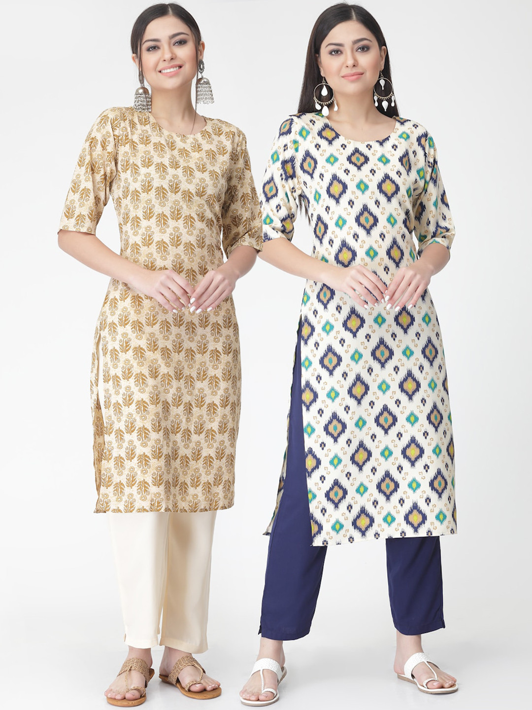 

KALINI A Selection Of 2 Printed Regular Kurta With Trousers, White