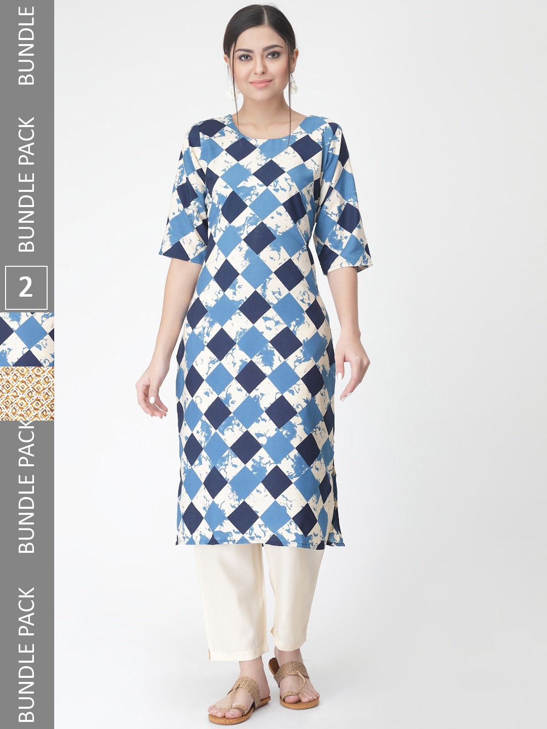 

7Threads Pack Of 2 Ethnic Motif Printed Kurta With Trousers, Yellow
