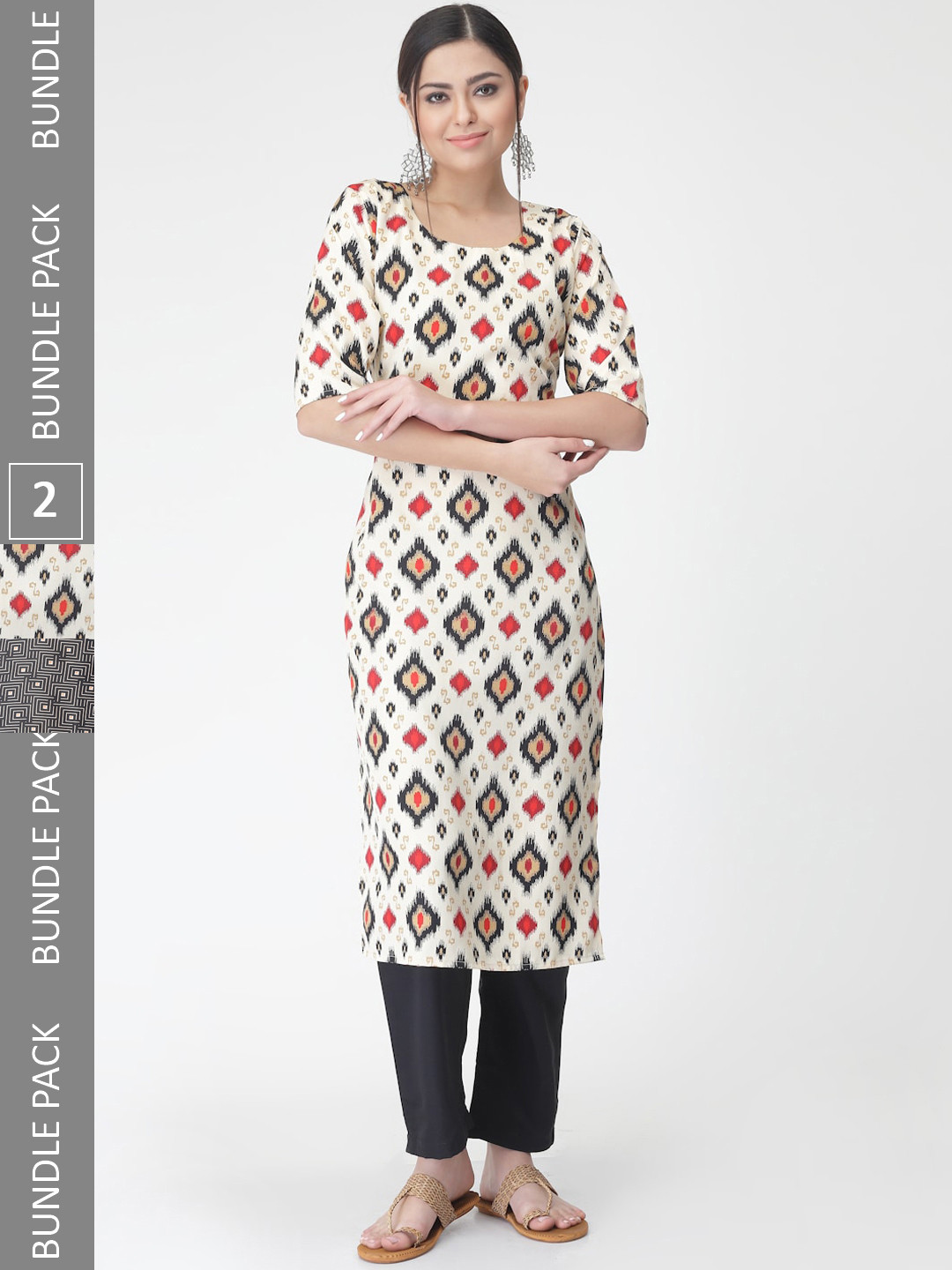 

7Threads Pack Of 2 Printed Kurta with Trousers, Off white