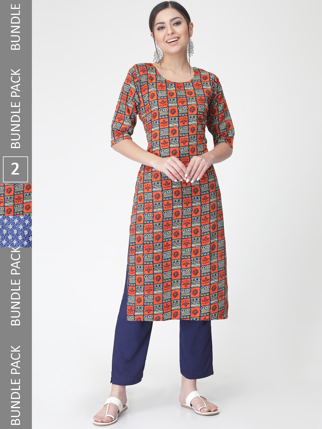 

7Threads Pack Of 2 Ethnic Motif Printed Kurta With Trousers, Navy blue