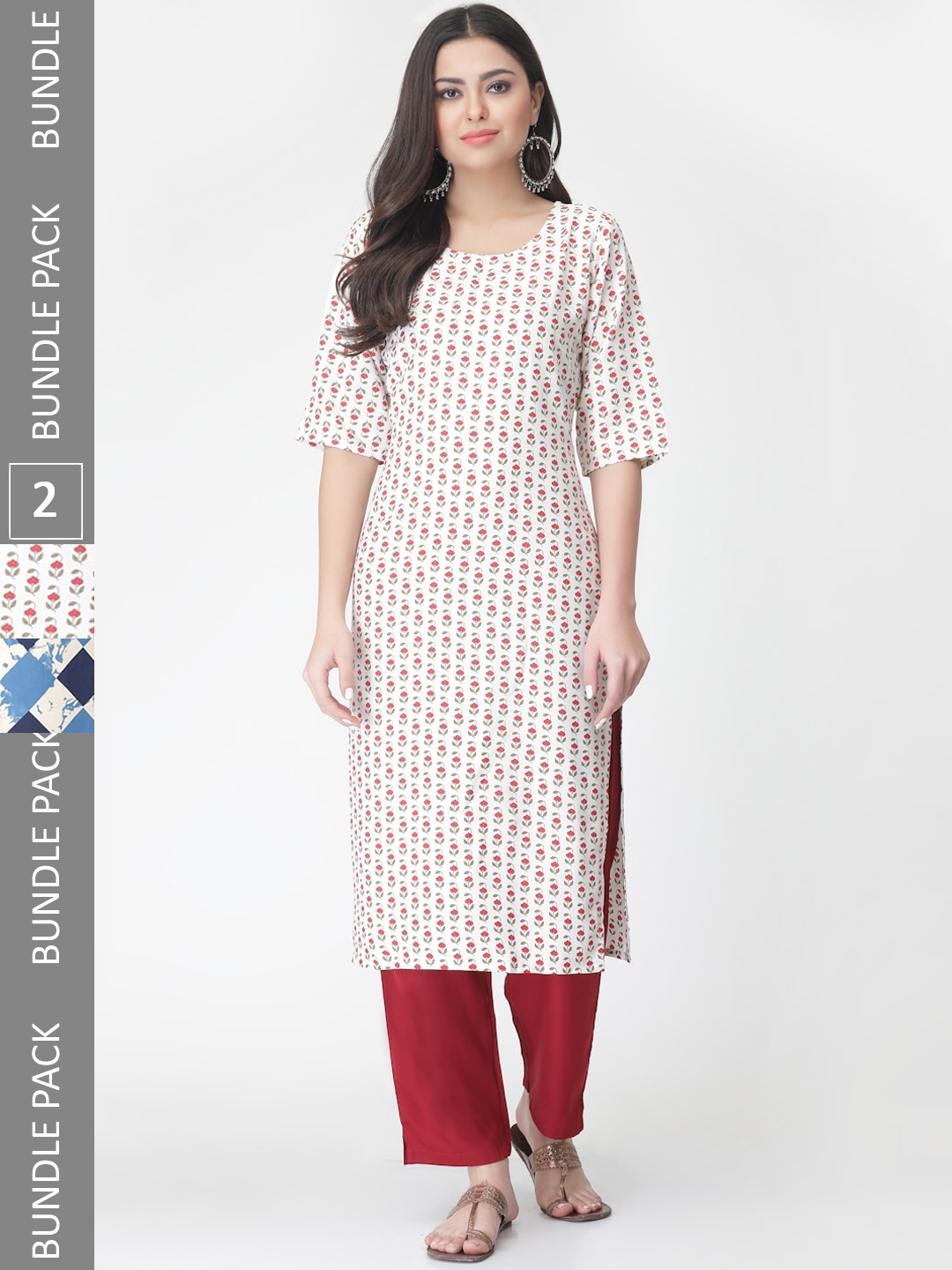 

7Threads Pack Of 2 Printed Straight Kurta with Trousers, Blue