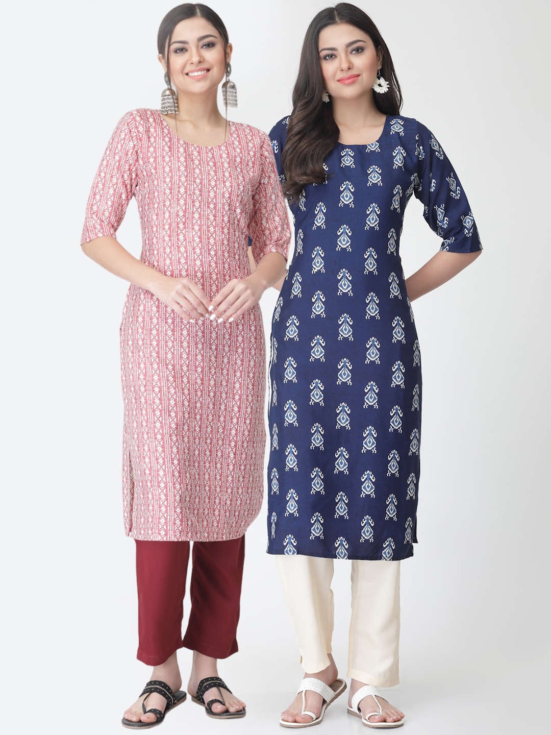 

7Threads Pack of 2 Ethnic Motifs Printed Regular Kurta with Trousers, Blue