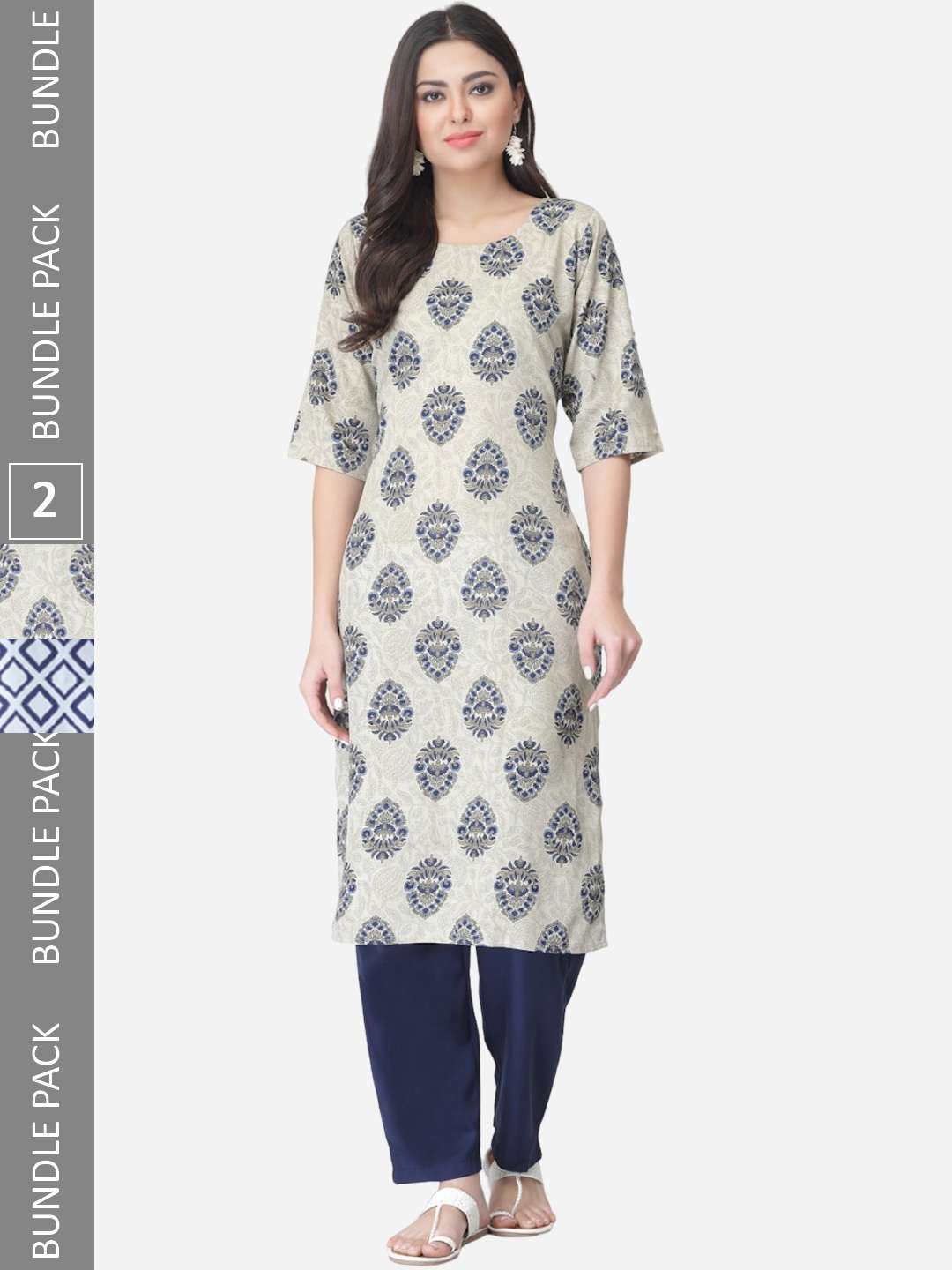 

7Threads Pack Of 2 Printed Kurta with Trousers, Navy blue