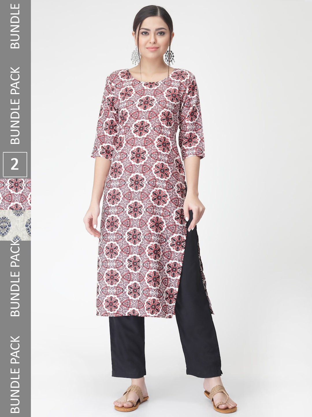 

7Threads Pack Of 2 Printed Straight Kurta with Trousers, Beige
