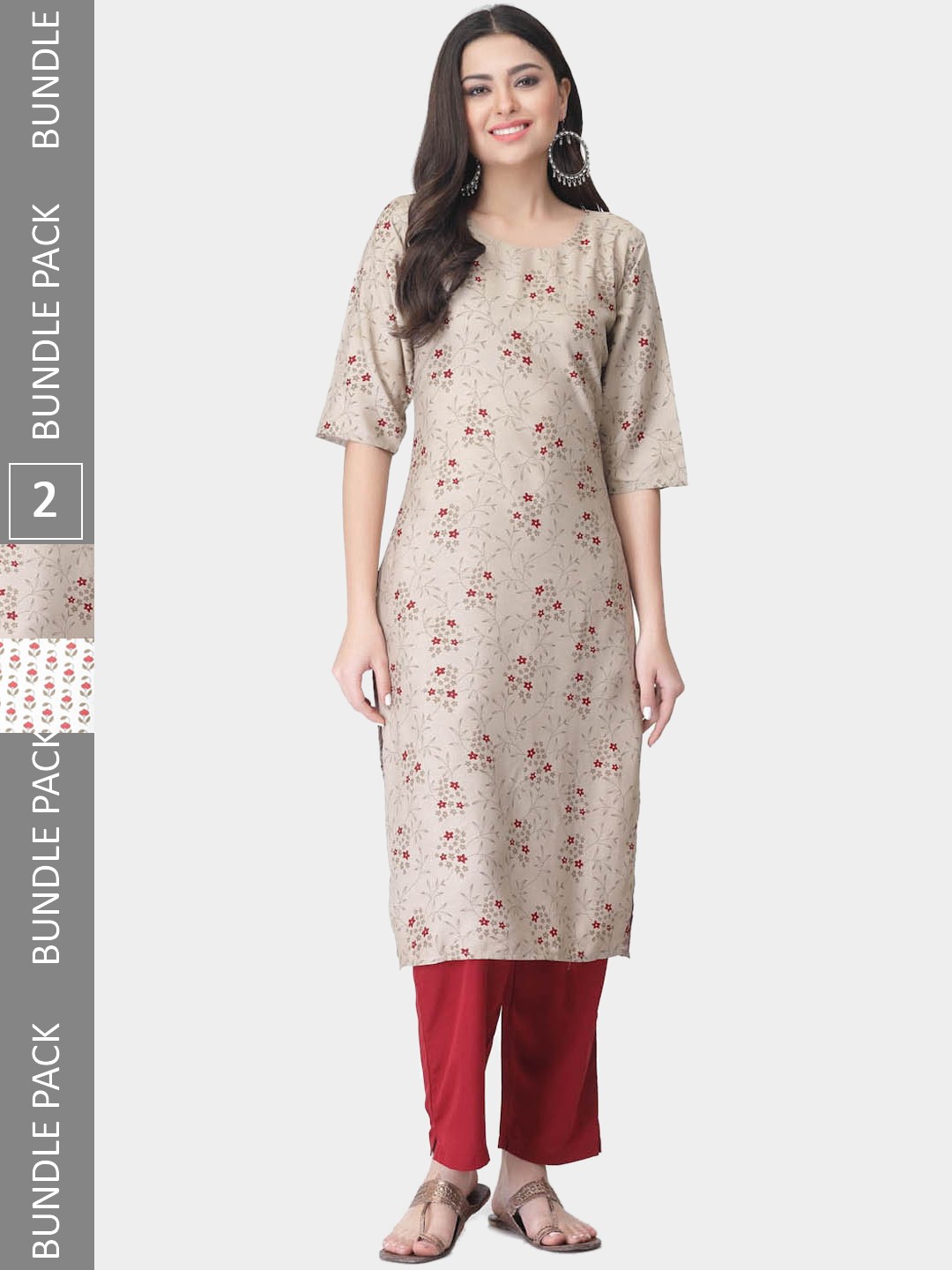 

7Threads Pack Of 2 Floral Printed Straight Kurta with Trousers, White