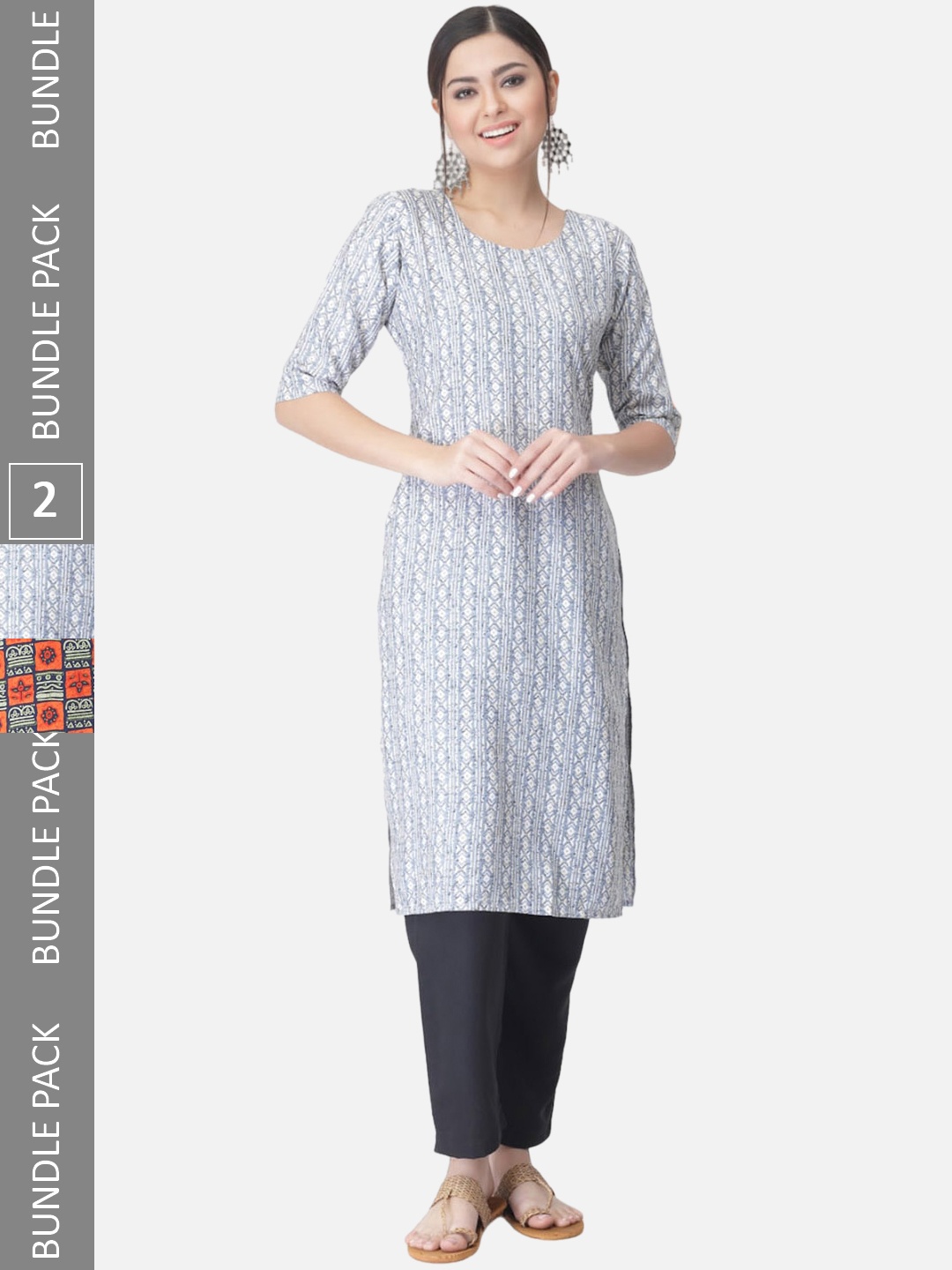 

7Threads A Selection Of 2 Floral Printed Regular Straight Kurta With Trousers, Blue