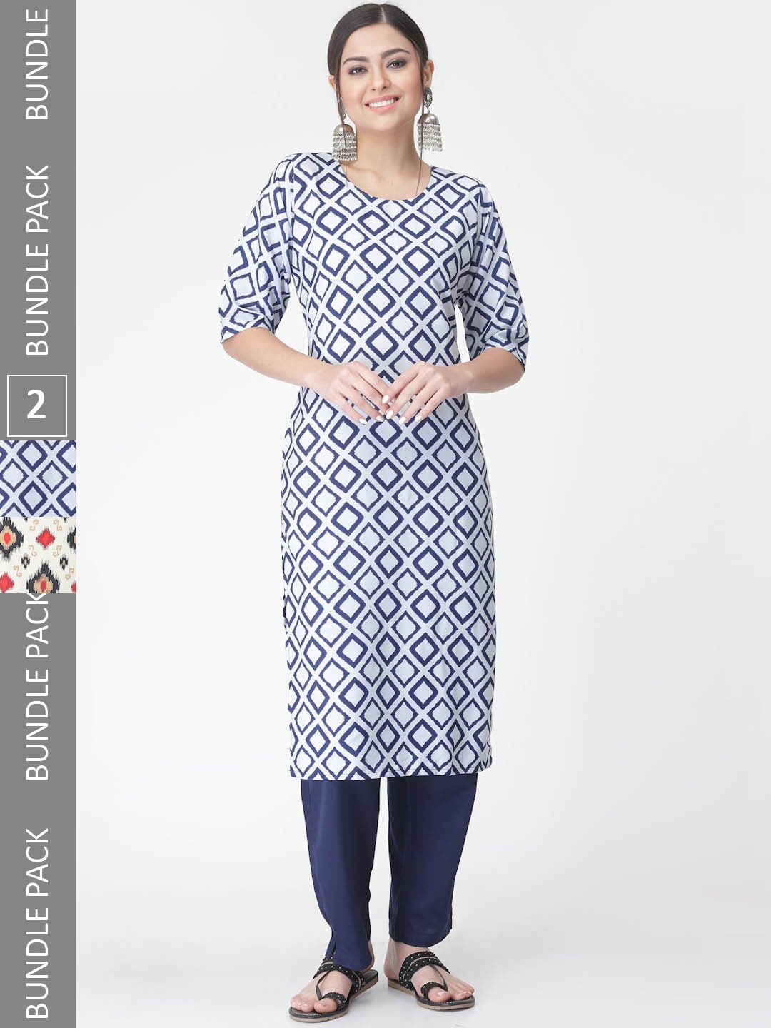 

7Threads A Selection Of 2 Floral Printed Regular Straight Kurta With Trousers, White