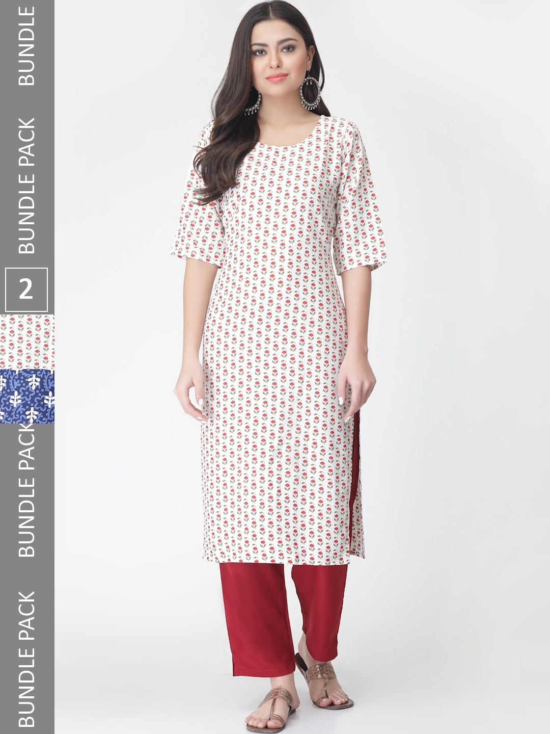 

7Threads Pack Of 2 Floral Printed Kurta With Trousers, White