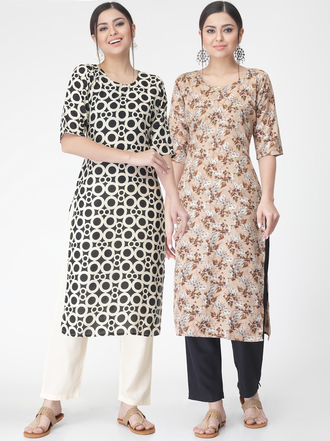 

7Threads Pack of 2 Geometric Printed Regular Kurta with Trousers, Black