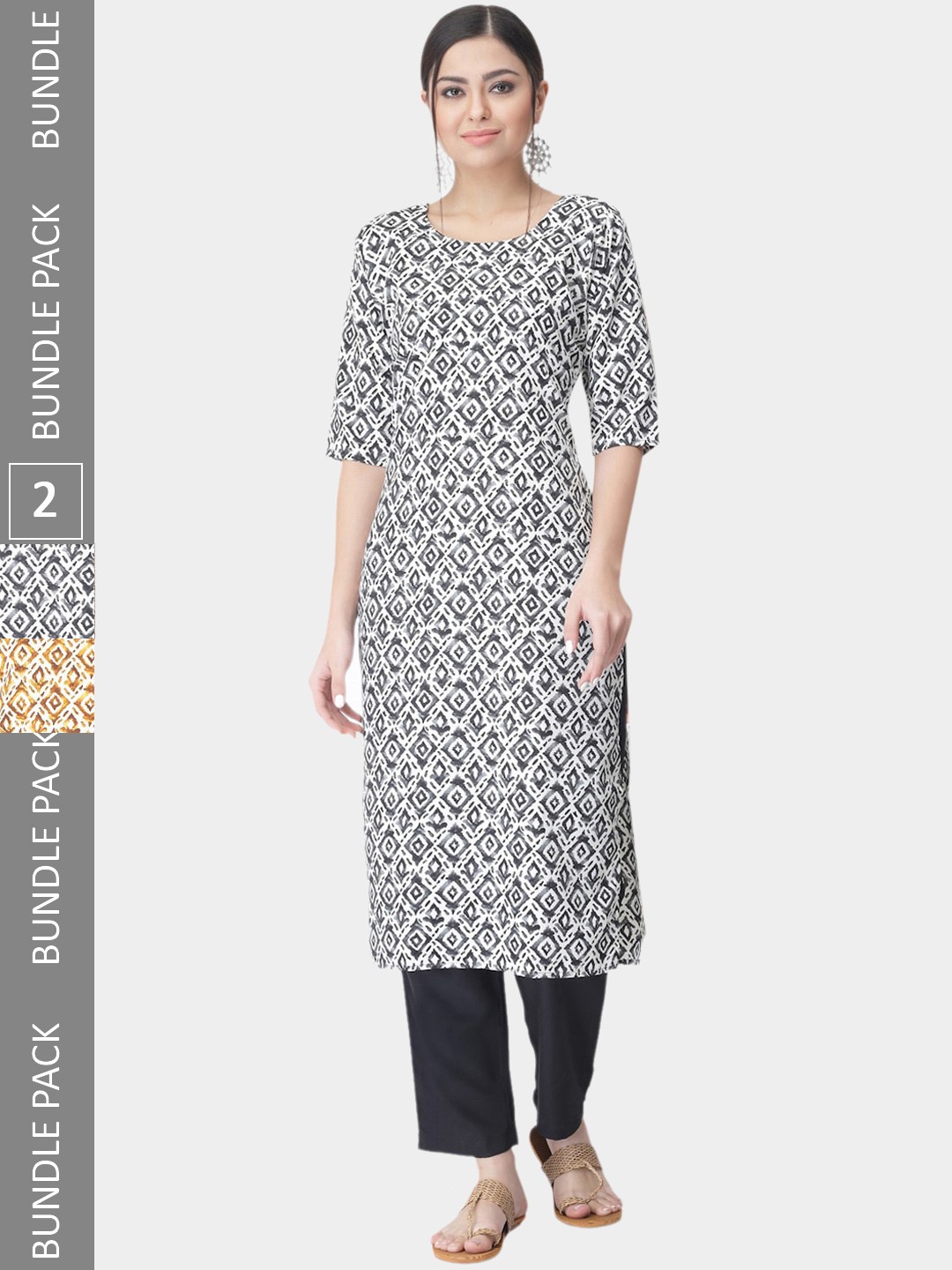 

7Threads Pack Of 2 Ethnic Motif Printed Kurta With Trousers, Grey