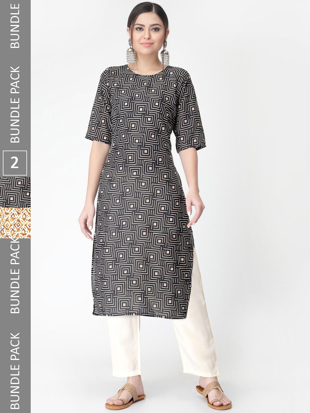 

7Threads A Selection Of 2 Floral Printed Regular Straight Kurta With Trousers, Black