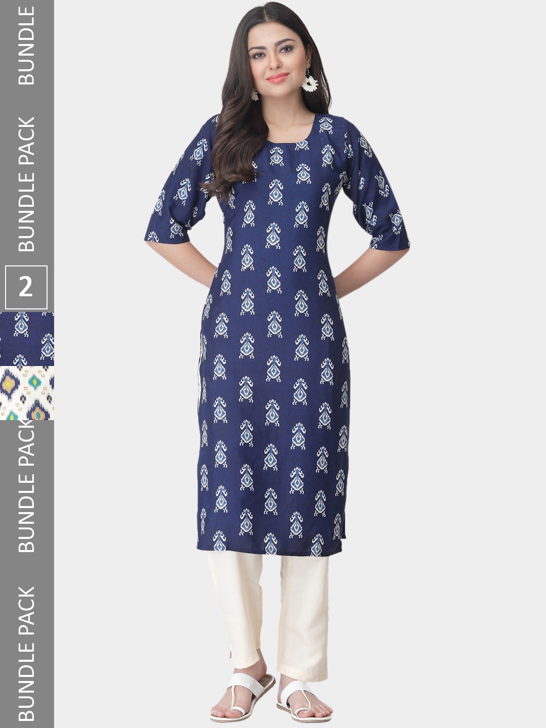 

7Threads Pack Of 2 Floral Printed Kurta With Trousers, Navy blue