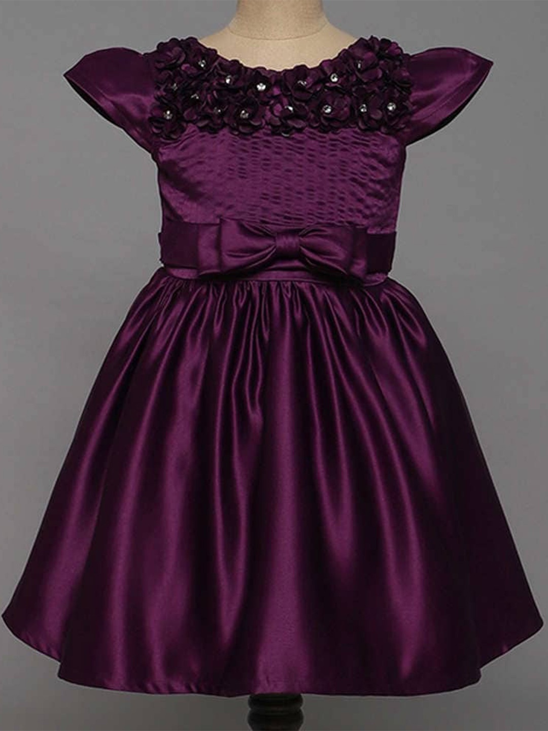 

The Magic Wand Girls Self Design Embellished Fit & Flare Dress, Purple