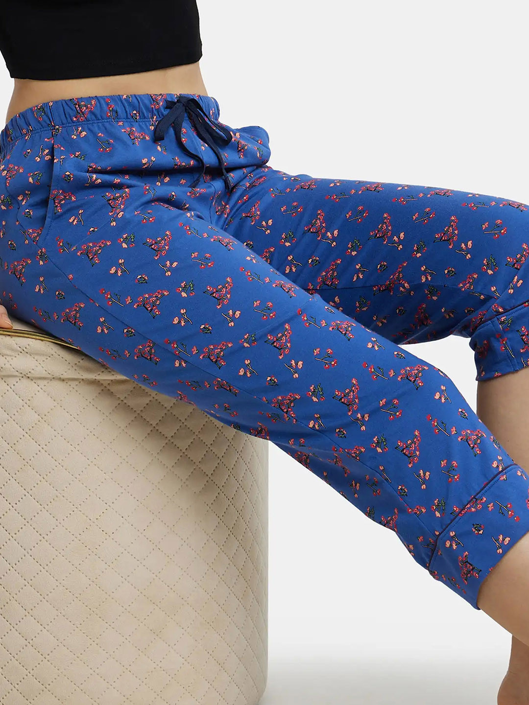 

Jockey Super Combed Cotton Printed Stretch Slim Fit Capri with Ultrasoft Waistband-RX66, Blue