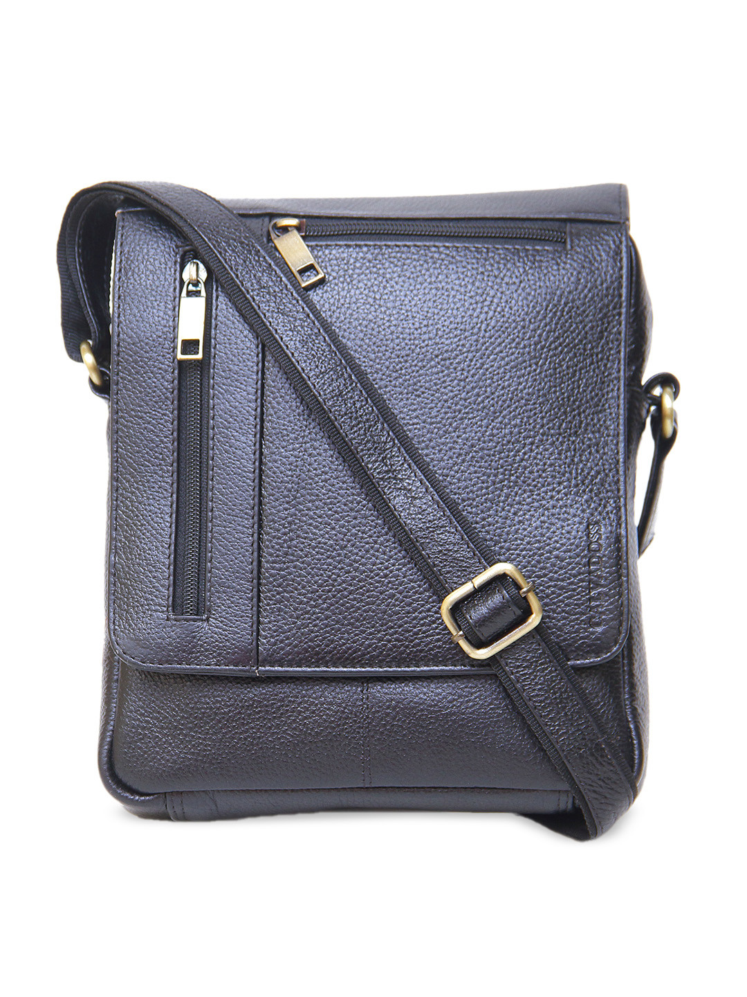 

Calvadoss Textured Leather Structured Sling Bag, Black