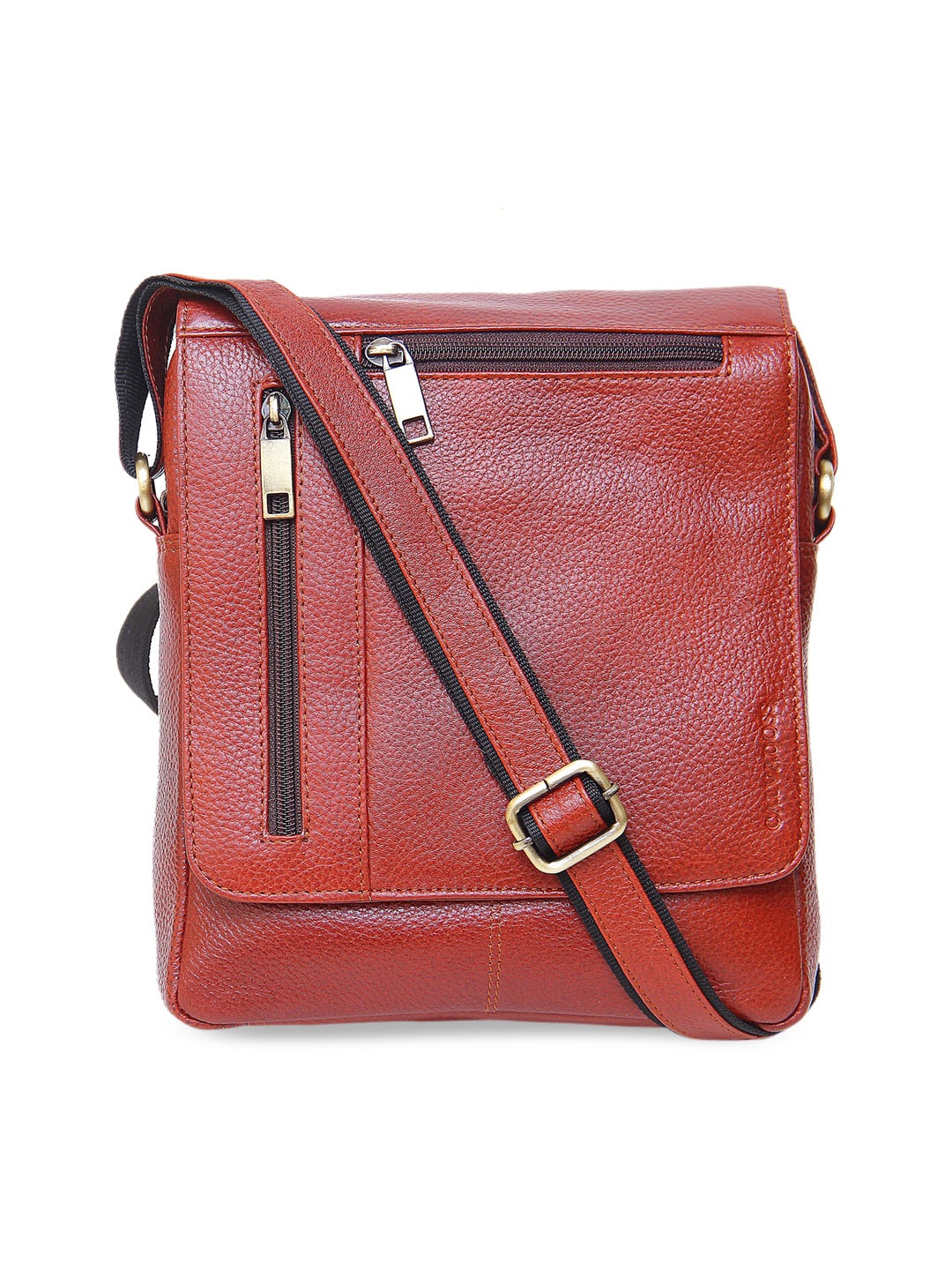 

Calvadoss Textured Leather Structured Sling Bag, Tan