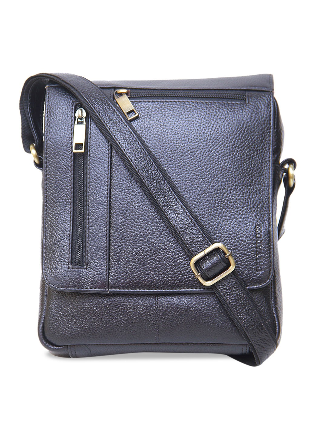 

Calvadoss Women Textured Leather Structured Sling Bag, Black