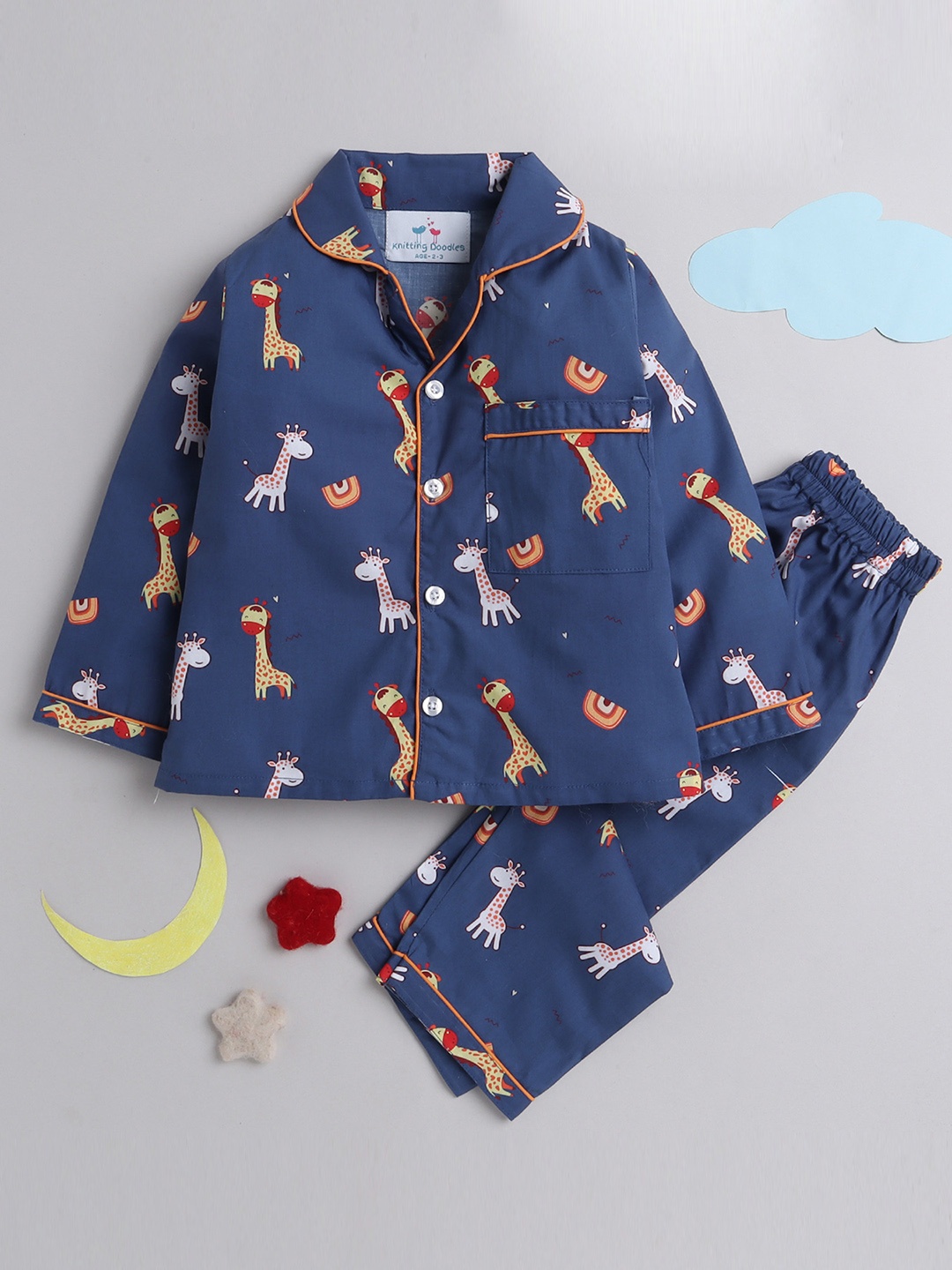 

Knitting Doodles Kids Conversational Printed Night Suit, Blue