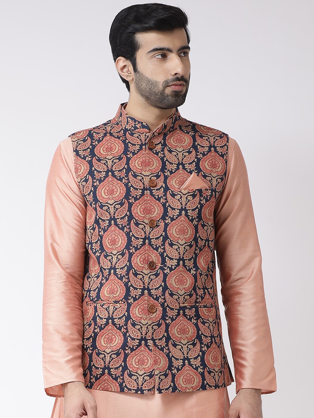 

KISAH Printed Nehru Jackets, Navy blue