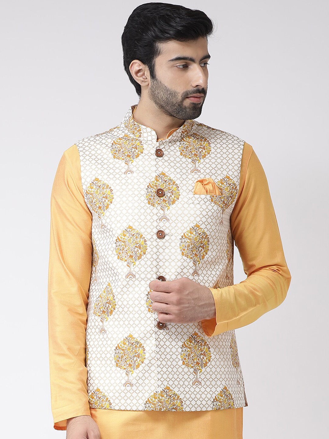 

KISAH Printed Nehru Jacket, Off white