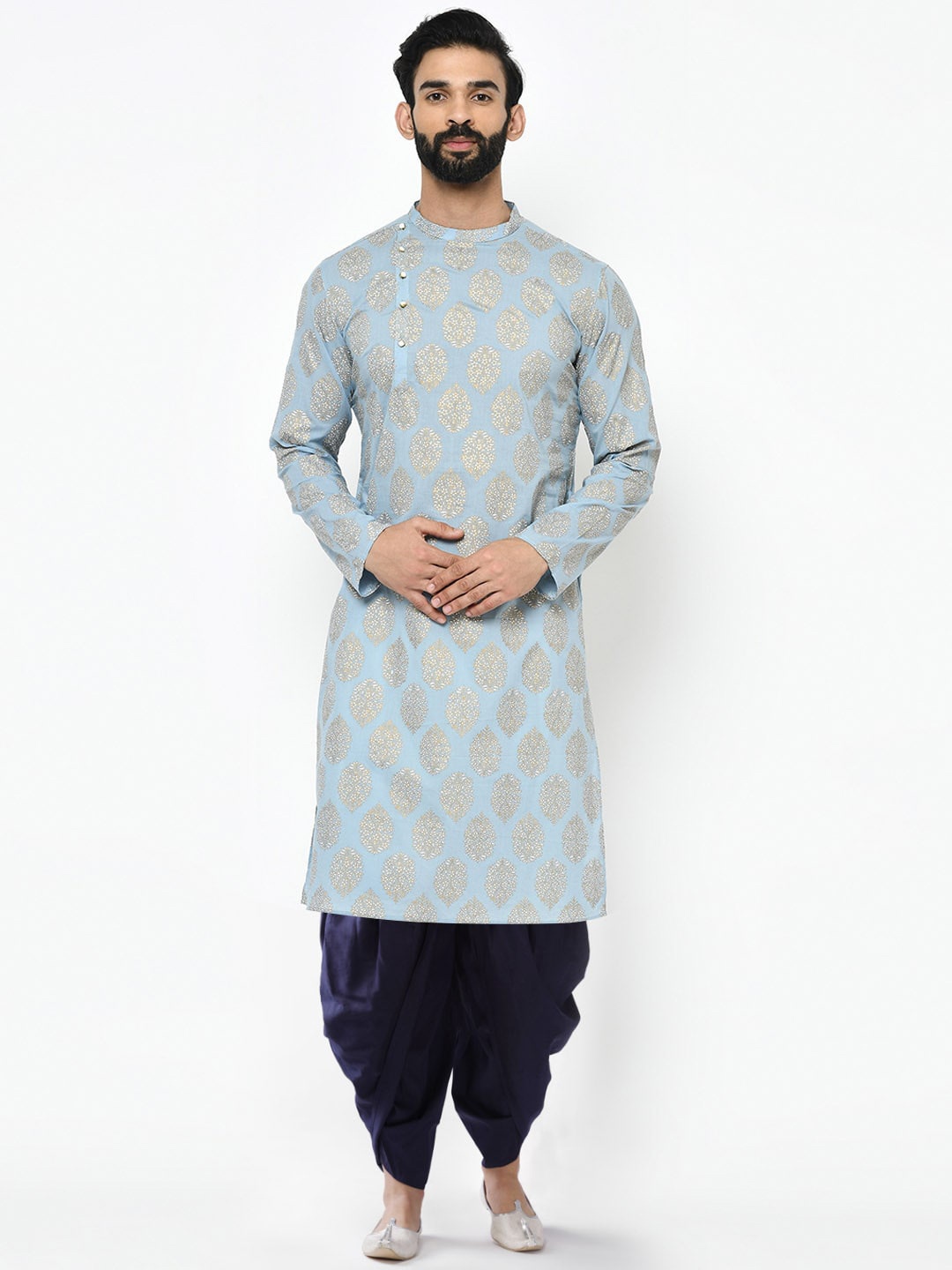

KISAH Ethnic Motifs Printed Band Collar Straight Kurta, Blue