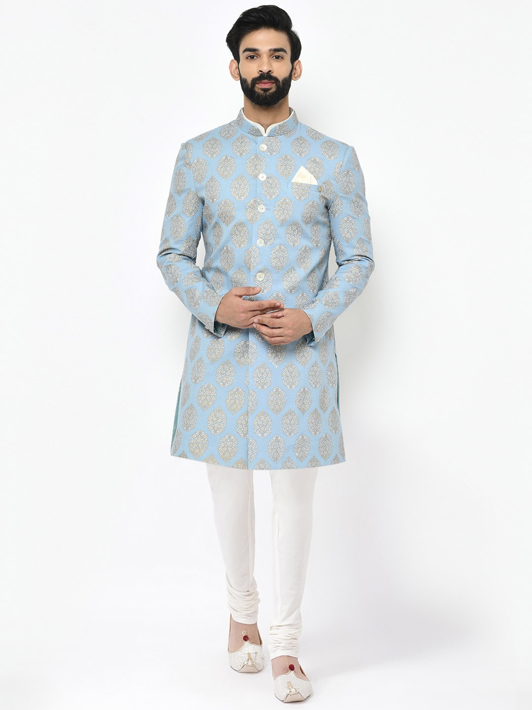 

KISAH Men Ethnic Motif Printed Indowestern Sherwani Set, Blue