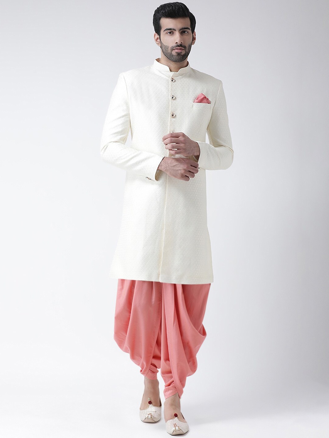 

KISAH Men Self-Design Indowestern Sherwani & Dhoti pant, White