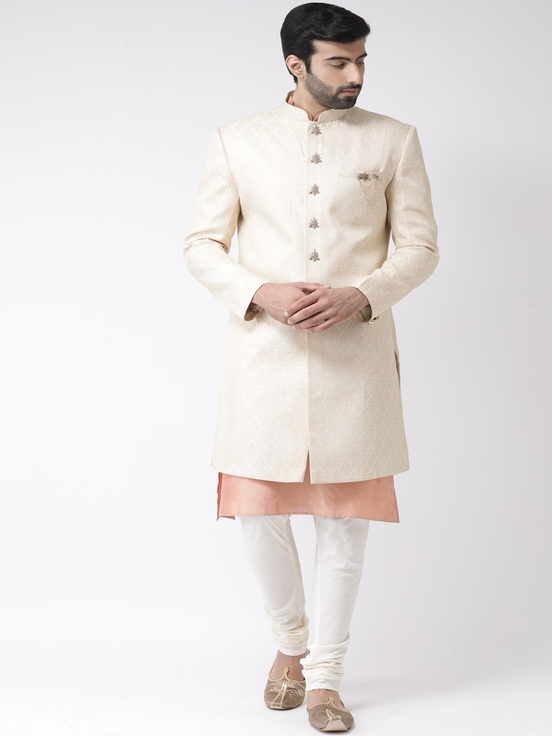 

KISAH Men Woven-Design Indowestern Sherwani Set, Cream