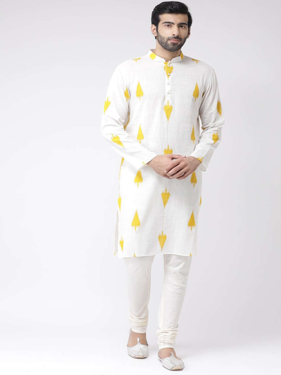 

KISAH Men Printed Regular Fit Ikat Kurta, White