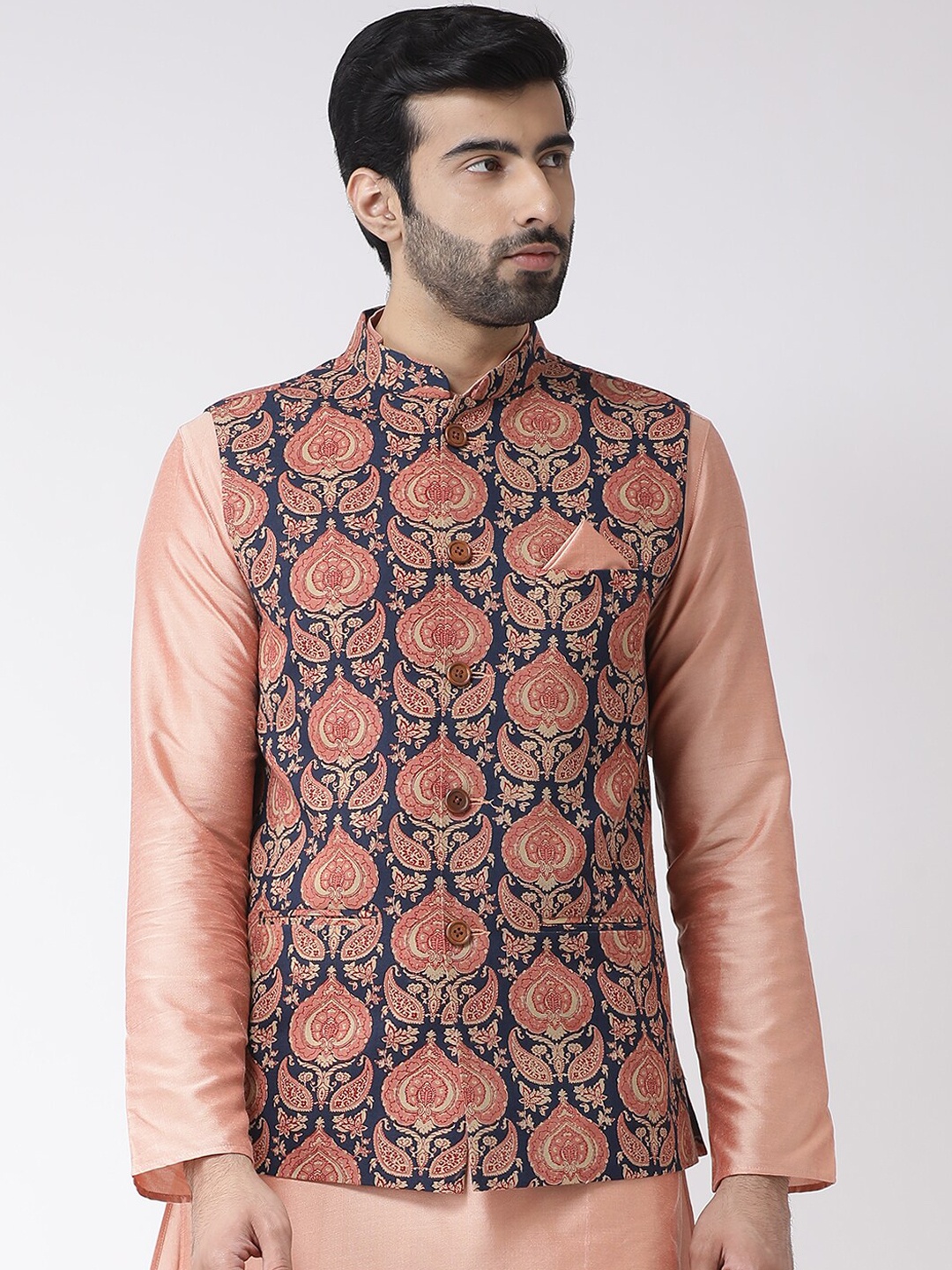 

KISAH Printed Nehru Jackets, Navy blue