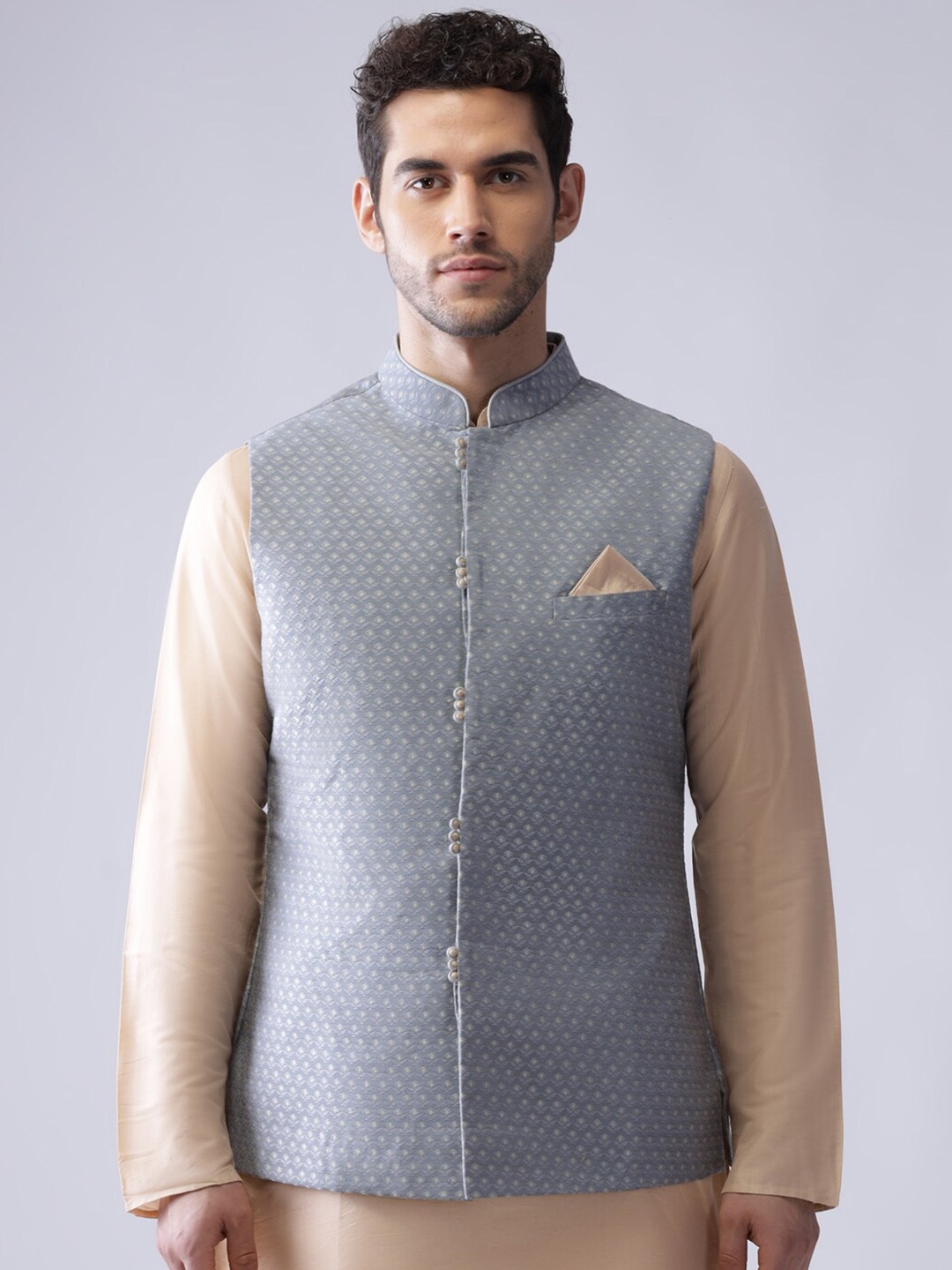 

KISAH Woven Design Nehru Jacket, Blue