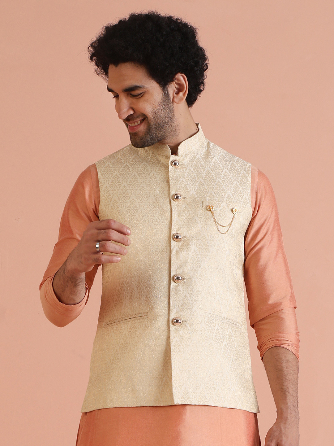 KISAH Men Textured Regular Fit Ethnic Motifs Nehru Jacket