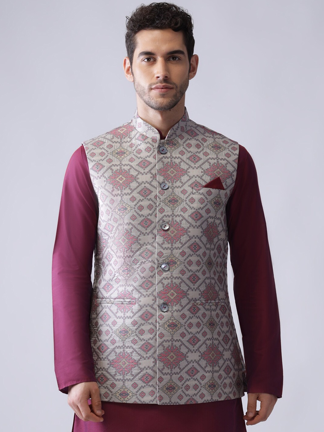 

KISAH Woven Design Nehru Jackets, Grey