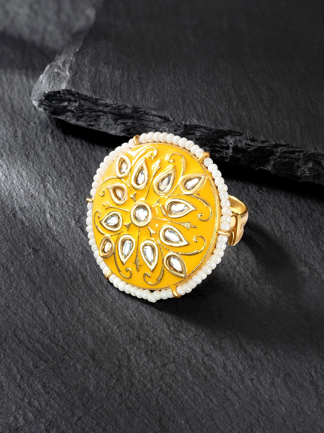

Peora Gold-Plated Kundan Meenakari Finger Ring, Yellow
