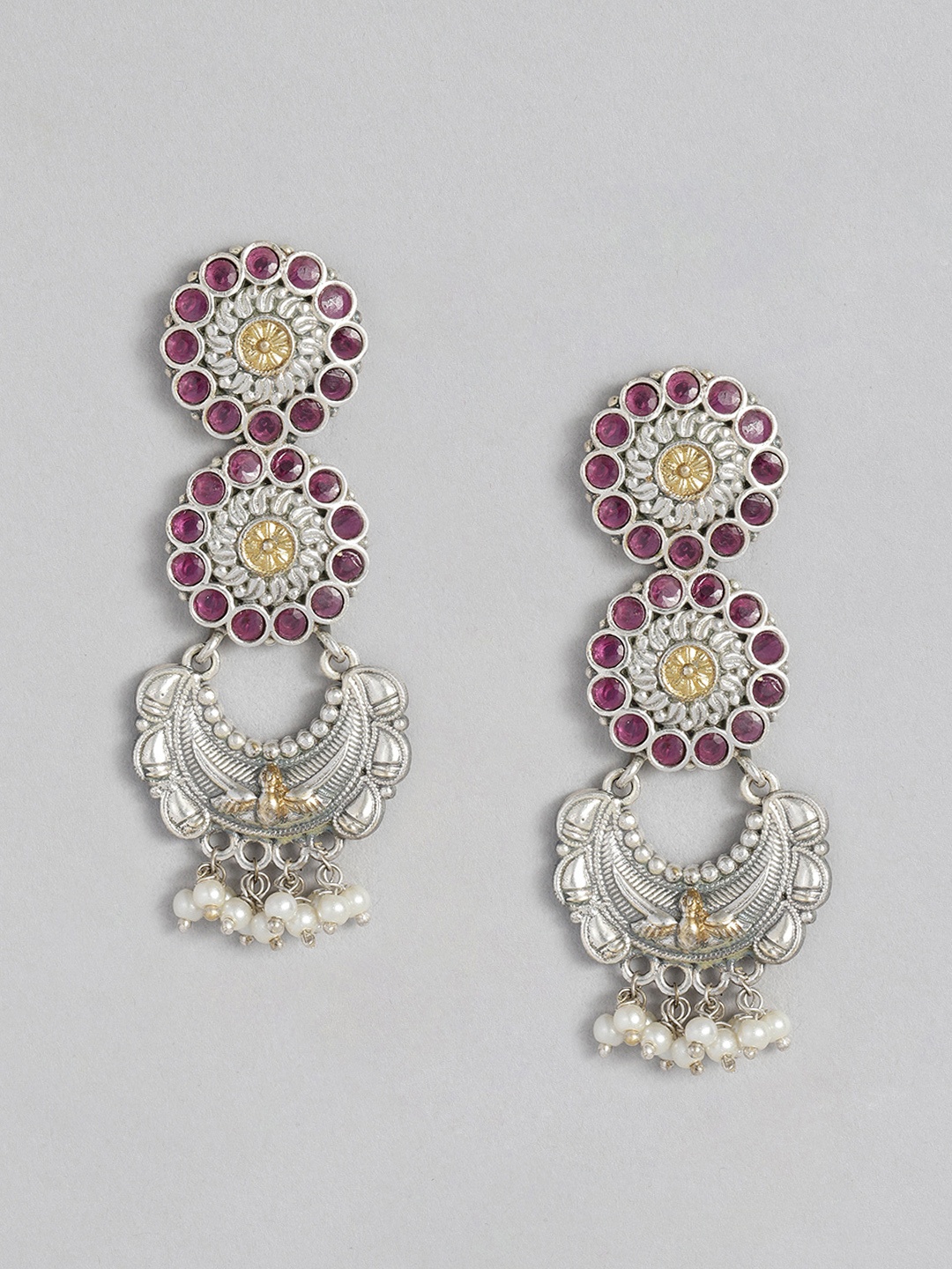 

Peora Silver-Plated Circular Drop Earrings, Pink