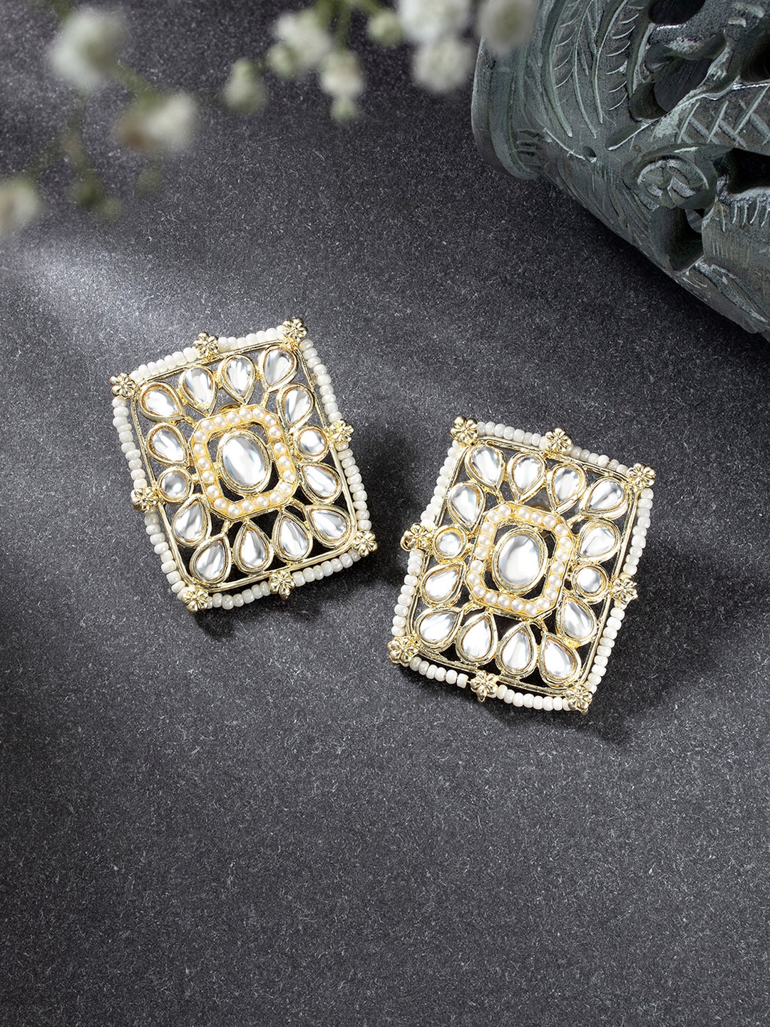 

Peora Gold-Plated Kundan Square Stud Earrings, White