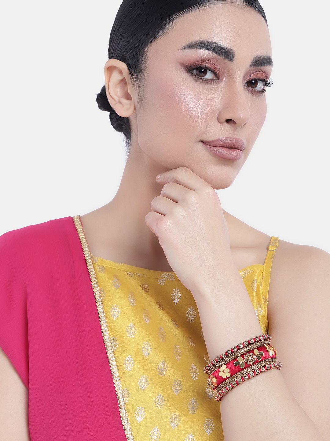

Peora Women Set of 2 Kundan Studded Silk Thread Bangles, Red