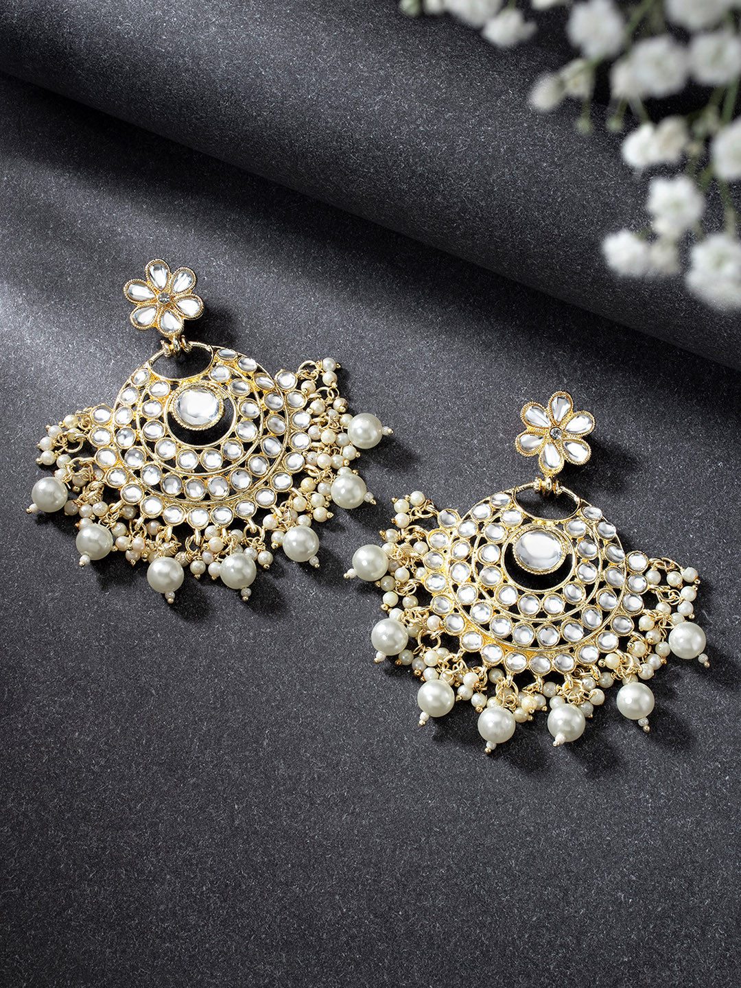 

Peora Gold-Plated Kundan Circular Chandbalis Earrings, White