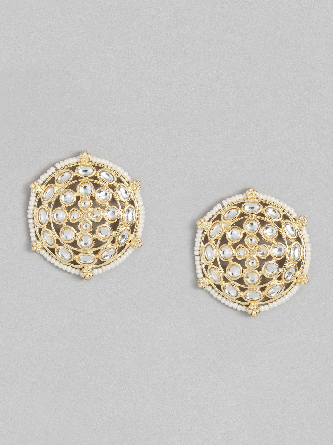 

Peora White Gold-Plated Kundan Studded Circular Studs Earrings