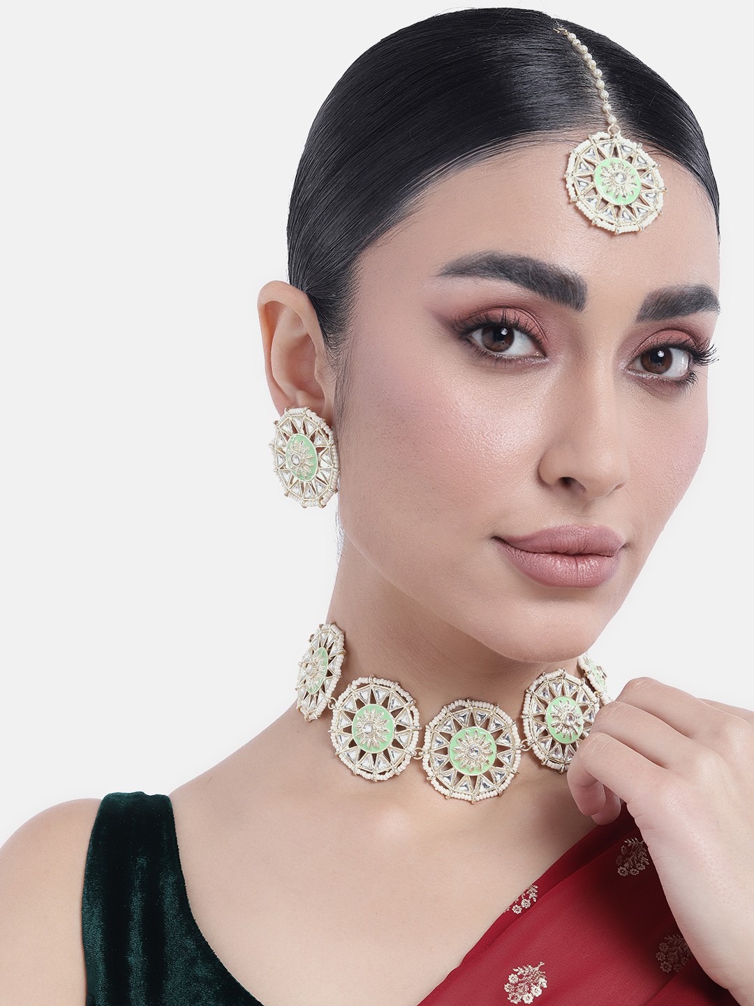 

Peora Gold-Plated Kundan Jewellery Set, Green