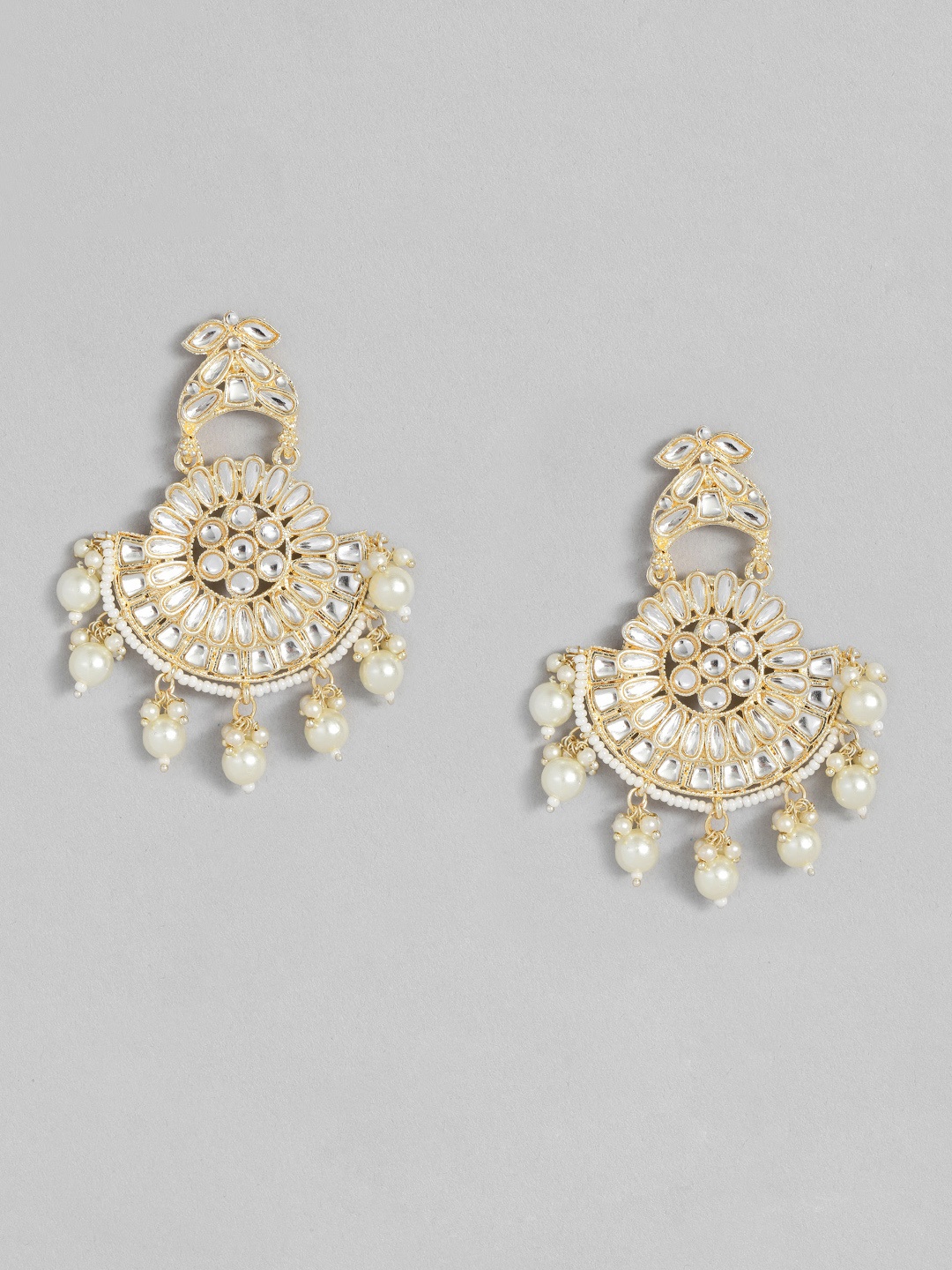 

Peora Gold-Plated Kundan Circular Chandbalis Earrings, White