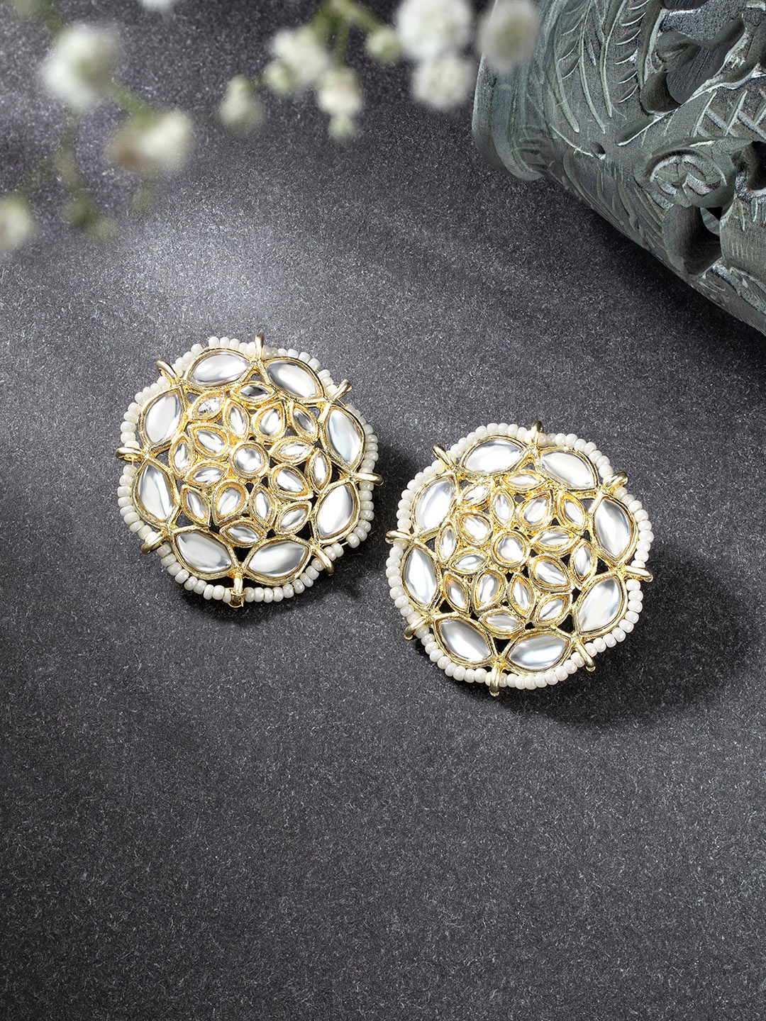 

Peora Gold-Plated Kundan Circular Stud Earrings, White