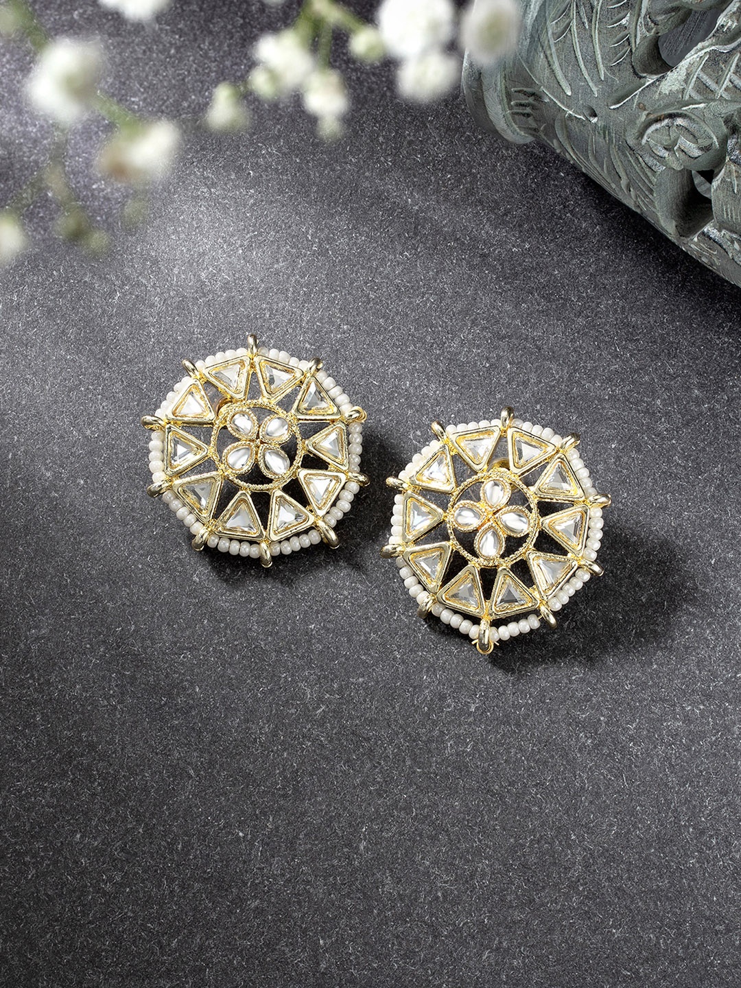 

Peora Gold-Plated Kundan Circular Stud Earrings, White