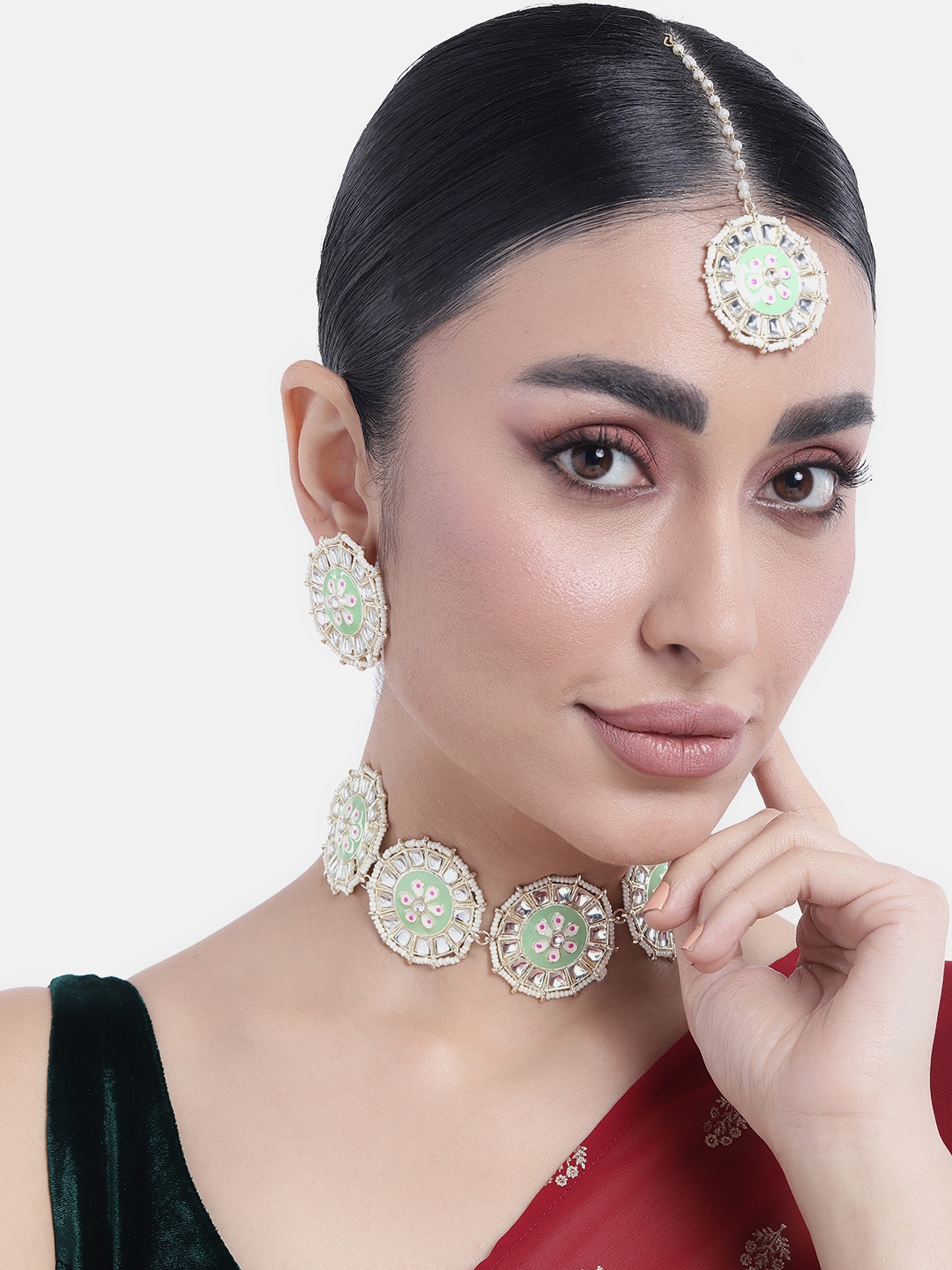 

Peora Gold-Plated Kundan Jewellery Set, Green